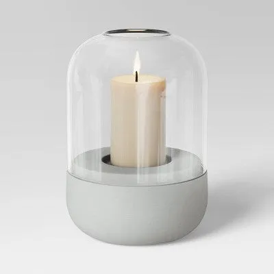 11.81"x8.64" Pillar Concrete/Glass Large Lantern Candle Holder Gray - Threshold