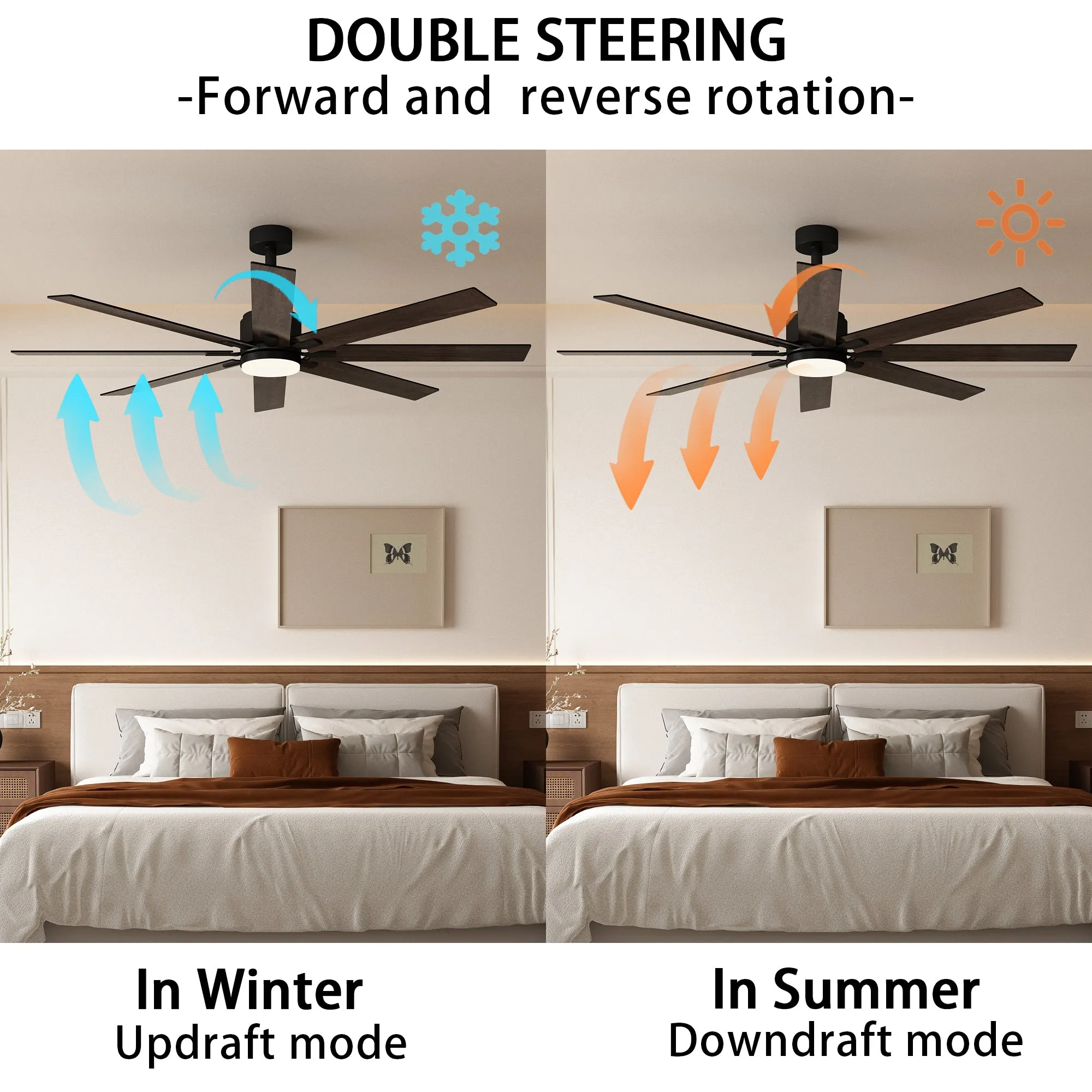 72-Inch Ceiling Fan with Dual-Tone Blades and 3-Color LED Light