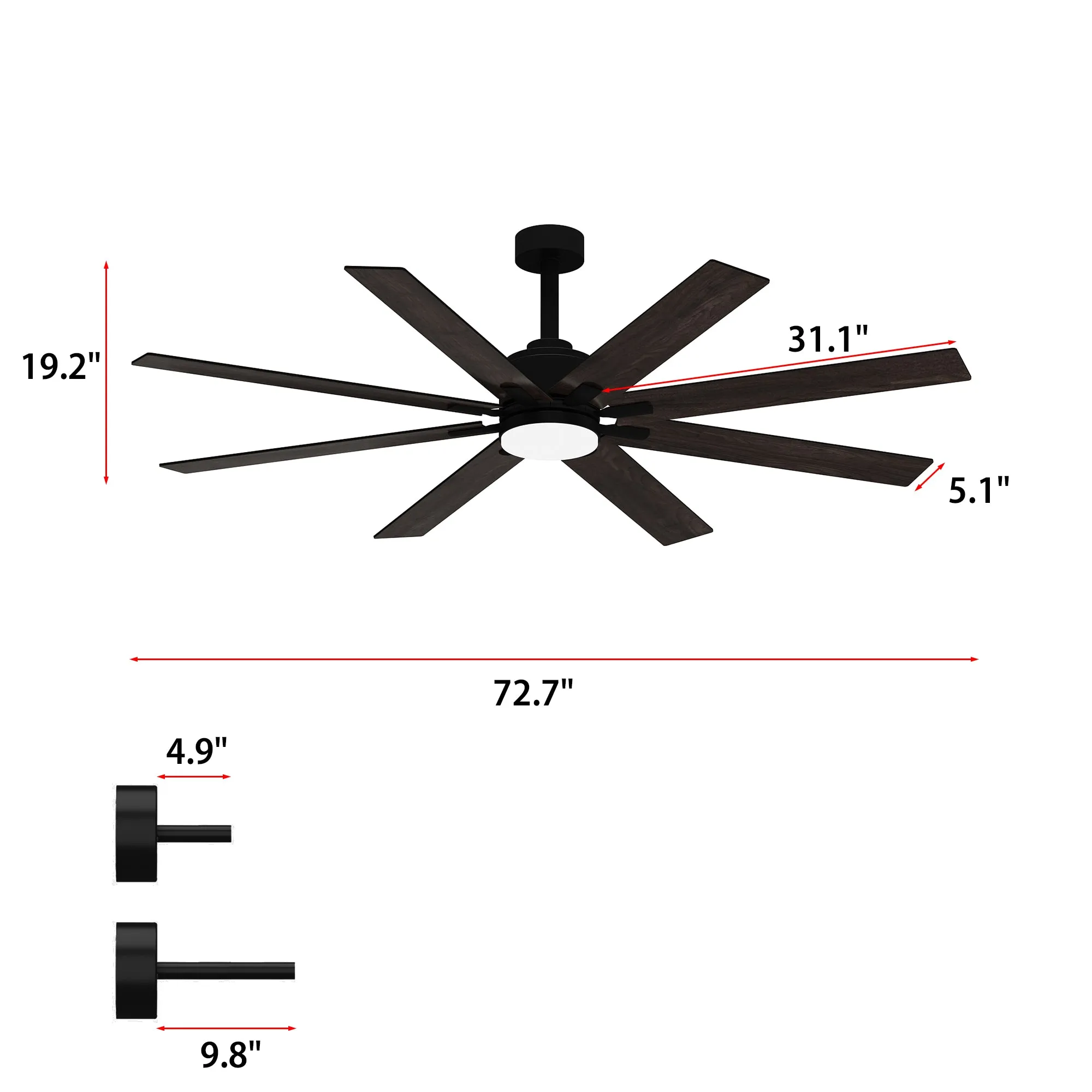 72-Inch Ceiling Fan with Dual-Tone Blades and 3-Color LED Light