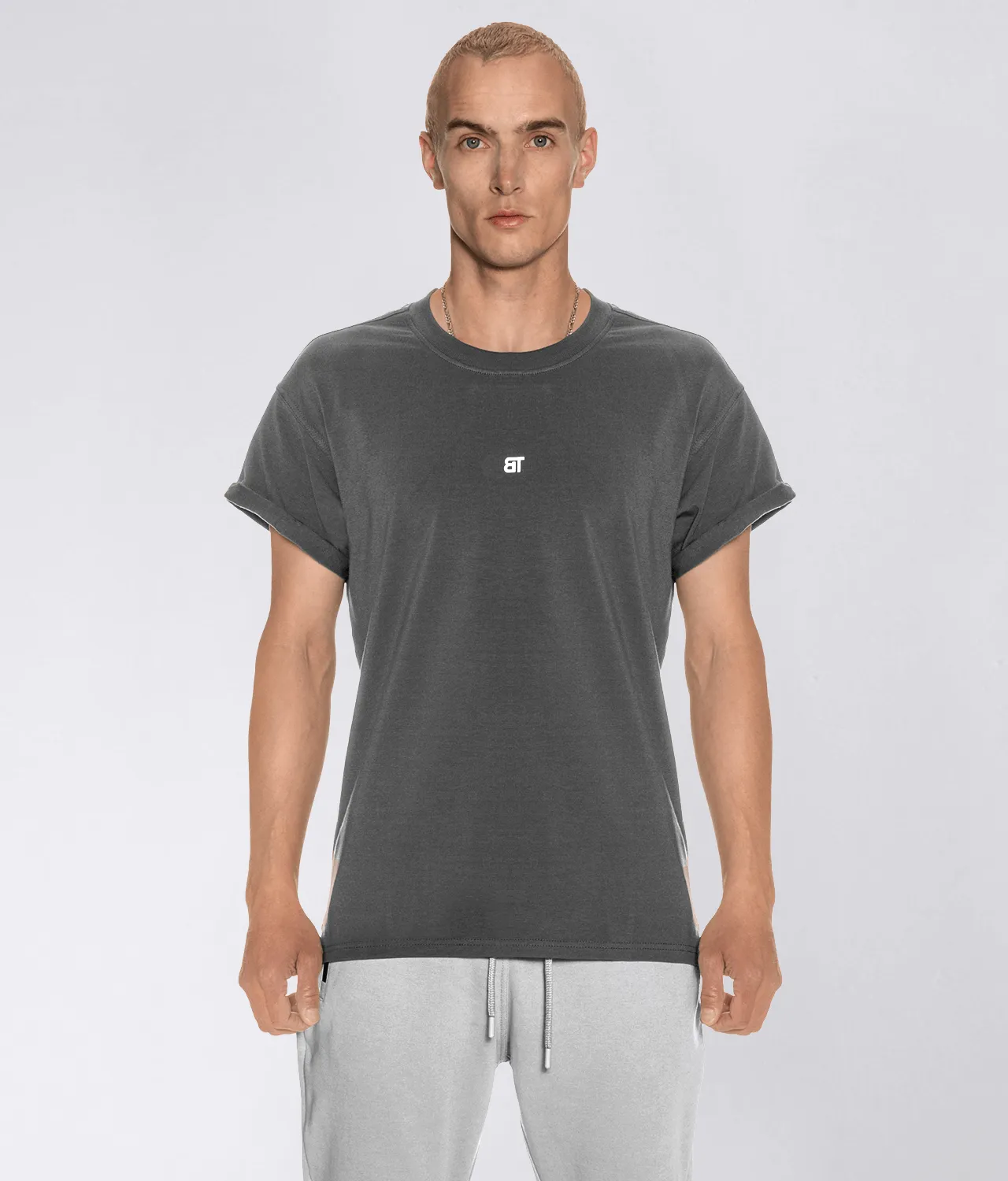 900 . Viscose Regular-Fit Back Roll T-Shirt - Grey