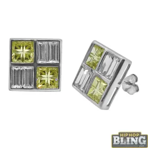 .925 Silver Baguette Yellow Princess Box Earrings