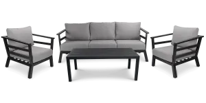 Aveiro 3 Seater with 2x Armchairs and San Sebastian Coffee Table in Gunmetal Grey with Stone Olefin Cushions