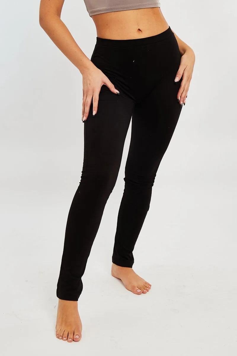 Black High Waist Jersey Leggings - Kirsty