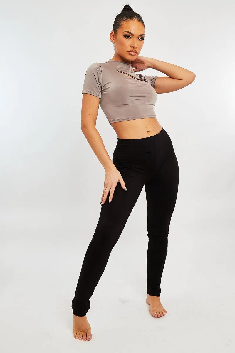 Black High Waist Jersey Leggings - Kirsty