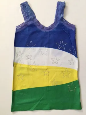 Brazil Stars Stripes & Beads Sleeveless T-Shirt Cami Style