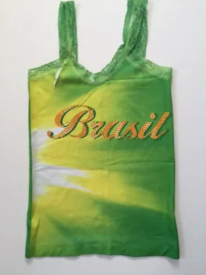 Brazil Word & Beads Sleeveless T-Shirt Cami Style