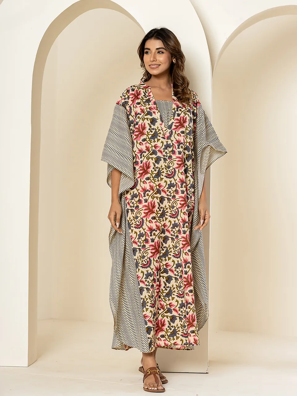 Chic off white slate - 2 piece Pure Cotton Kaftan Set