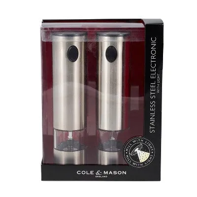 Cole & Mason 8" Stainless Steel Electronic Salt and Pepper Mill Gift Set