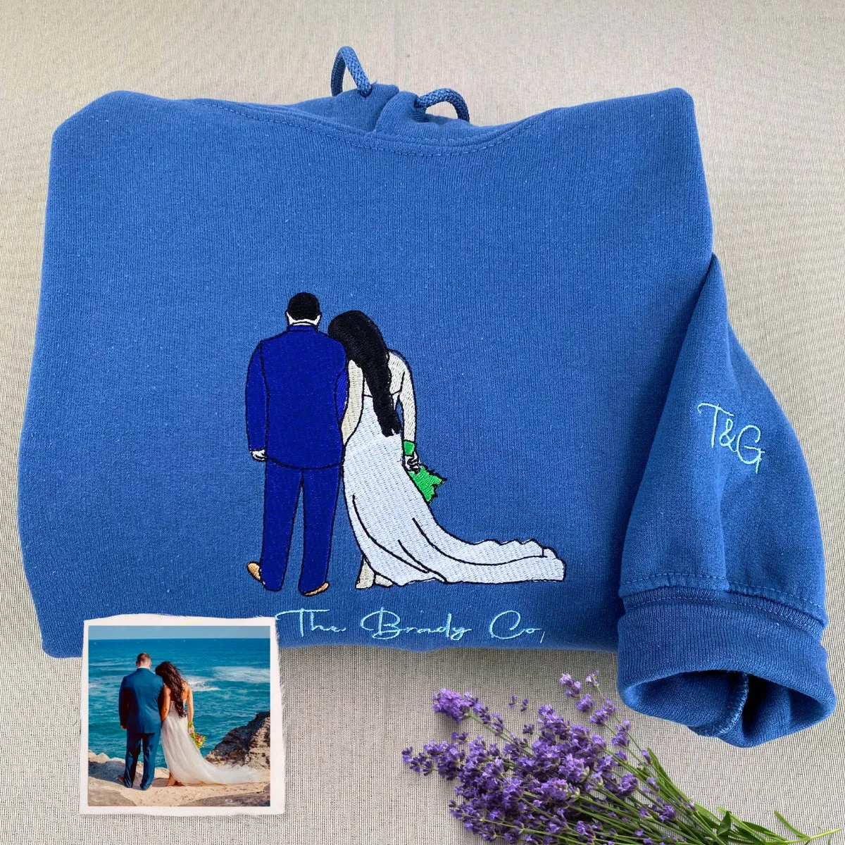 Custom Embroidered Photo Portrait Couple Hoodie or Sweatshirt, Personalized Gift for Him Her