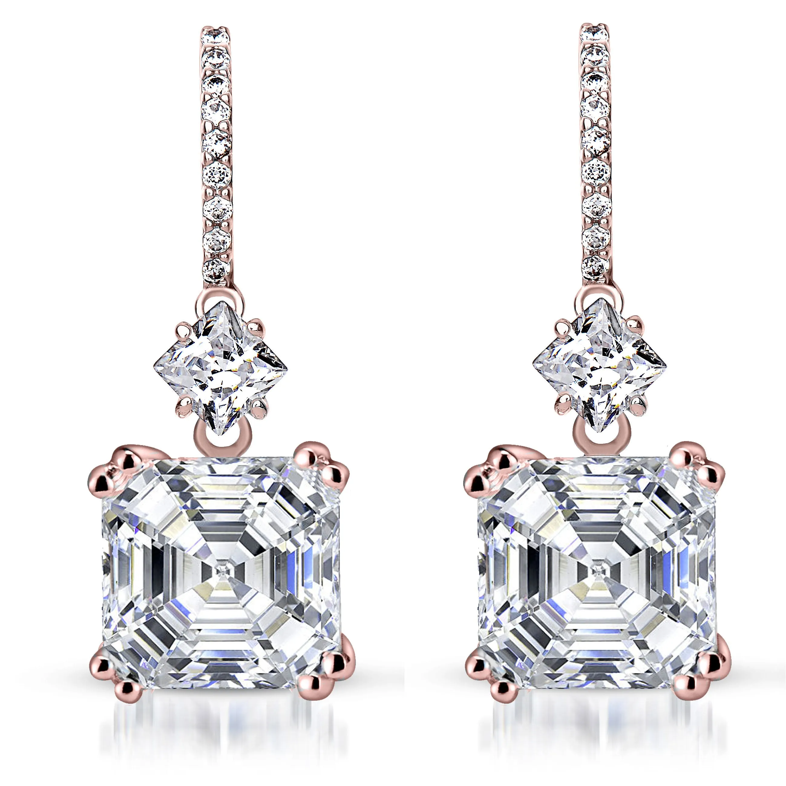 CZ Asscher Cut Dangling Earrings