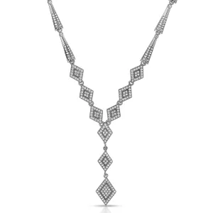 CZ SS Rhodium Plated Micro Pave Shape Necklace