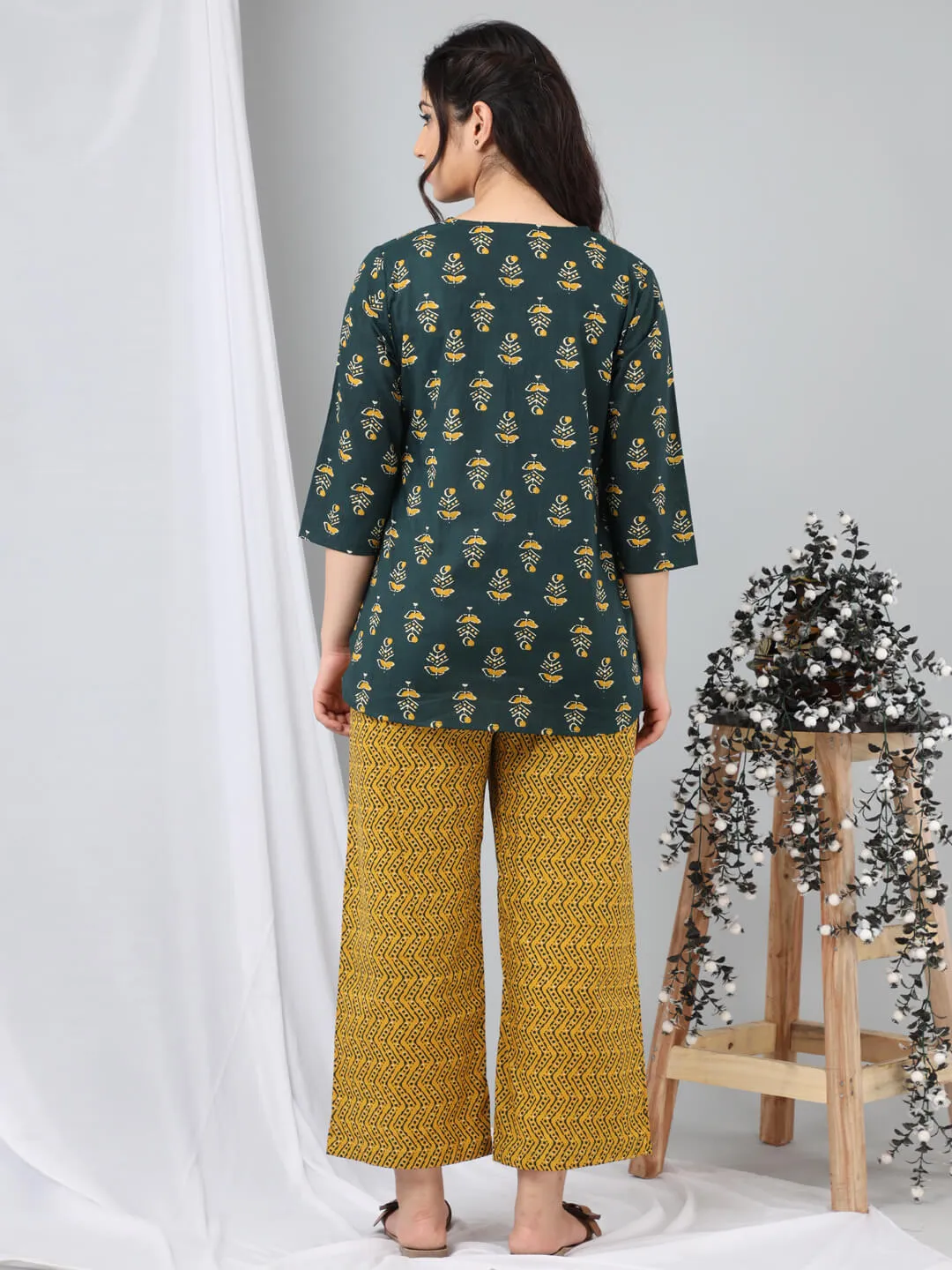 DeepGreen/Lemon Yellow Pure Cotton Lounge Wear