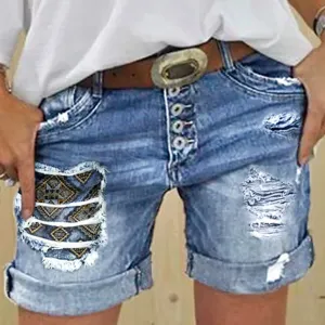 Fashion Casual Denim Classic Retro High Waist Streetwear Jeans Chic Women's Short