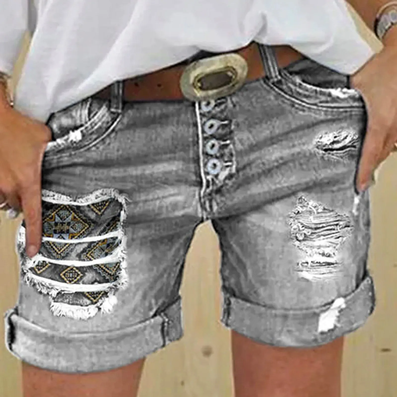 Fashion Casual Denim Classic Retro High Waist Streetwear Jeans Chic Women's Short