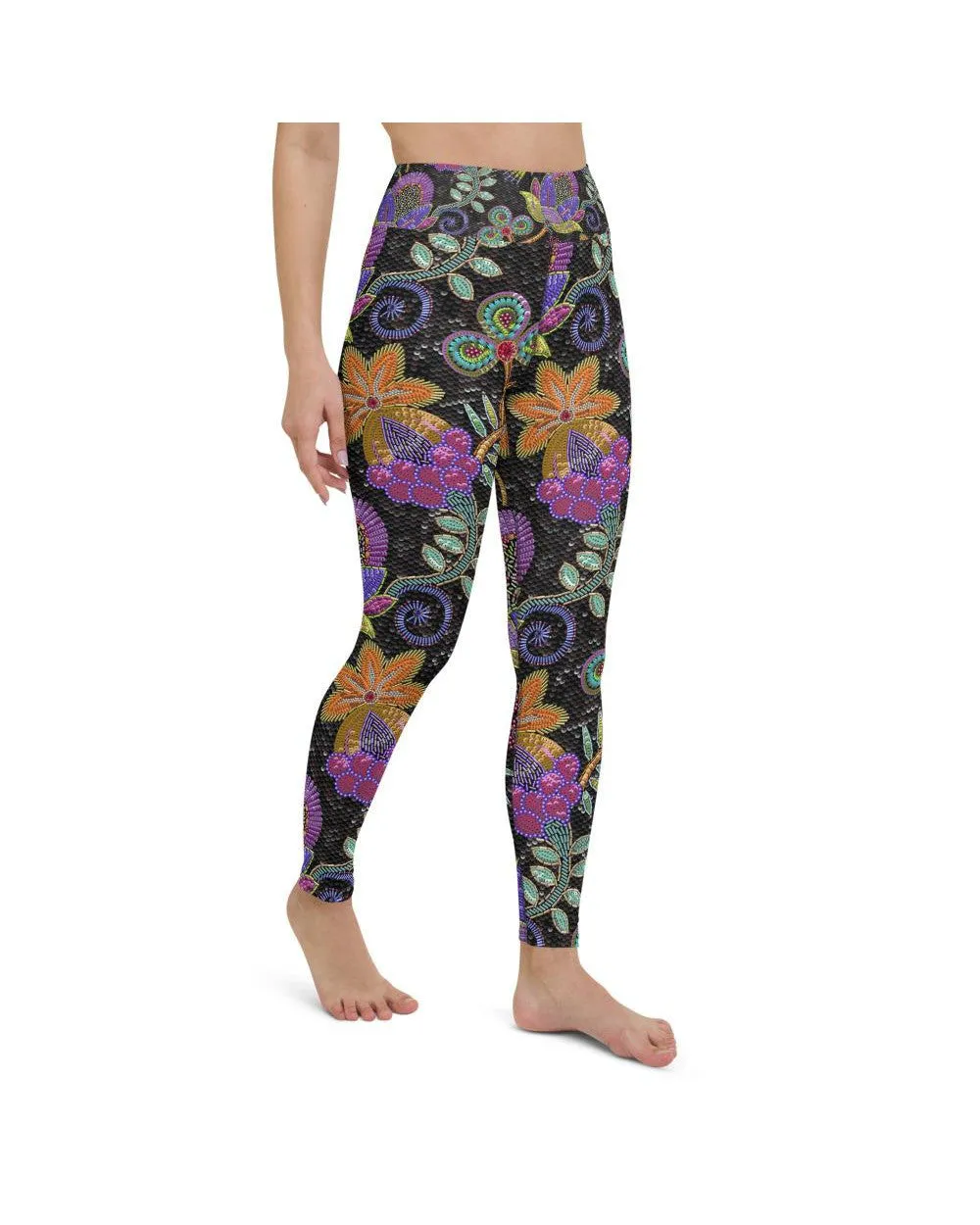 Faux Paillette Flower Yoga Pants