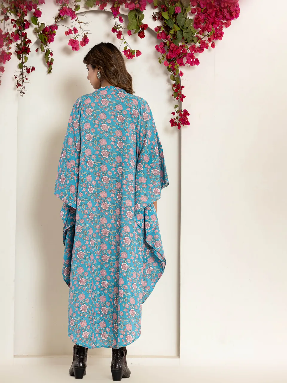 Flower sky blue kaftan Pure Cotton kaftan shirt dress