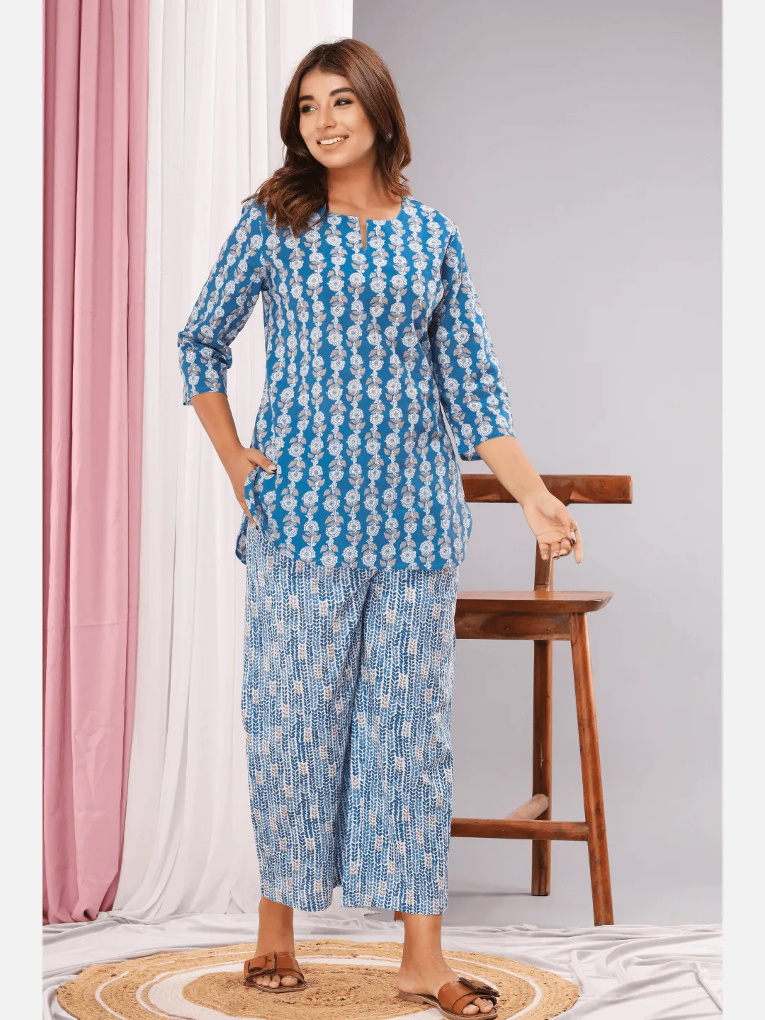 Frost Blue Cotton Lounge Wear