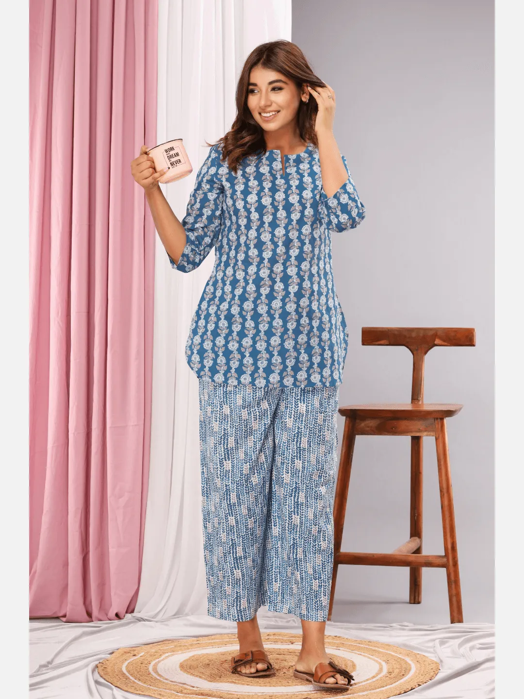 Frost Blue Cotton Lounge Wear