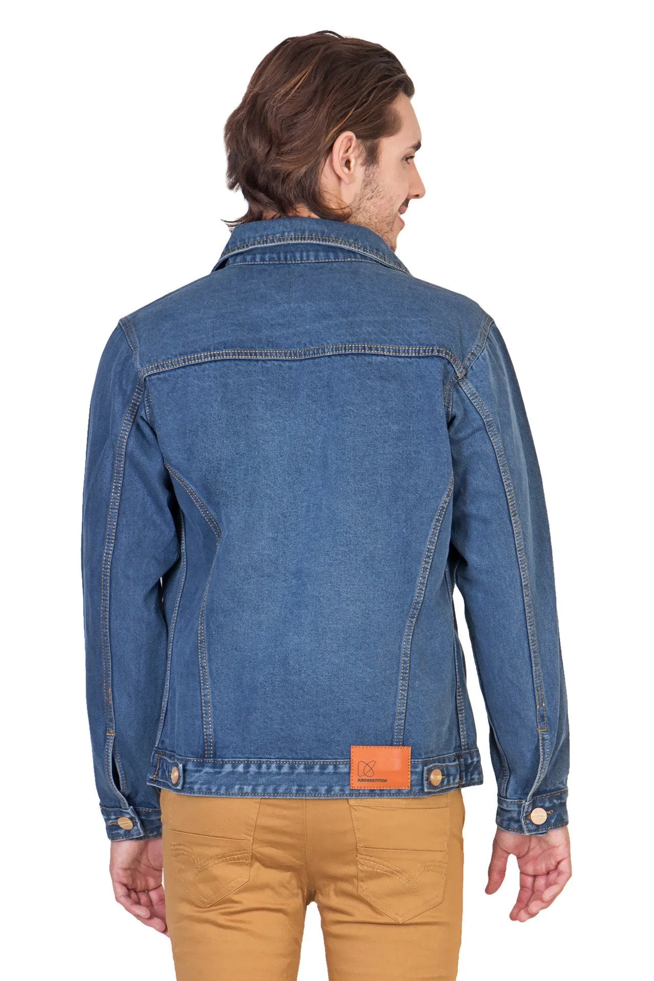 Full Sleeve Blue Men's Denim Jacket with Brass Buttons