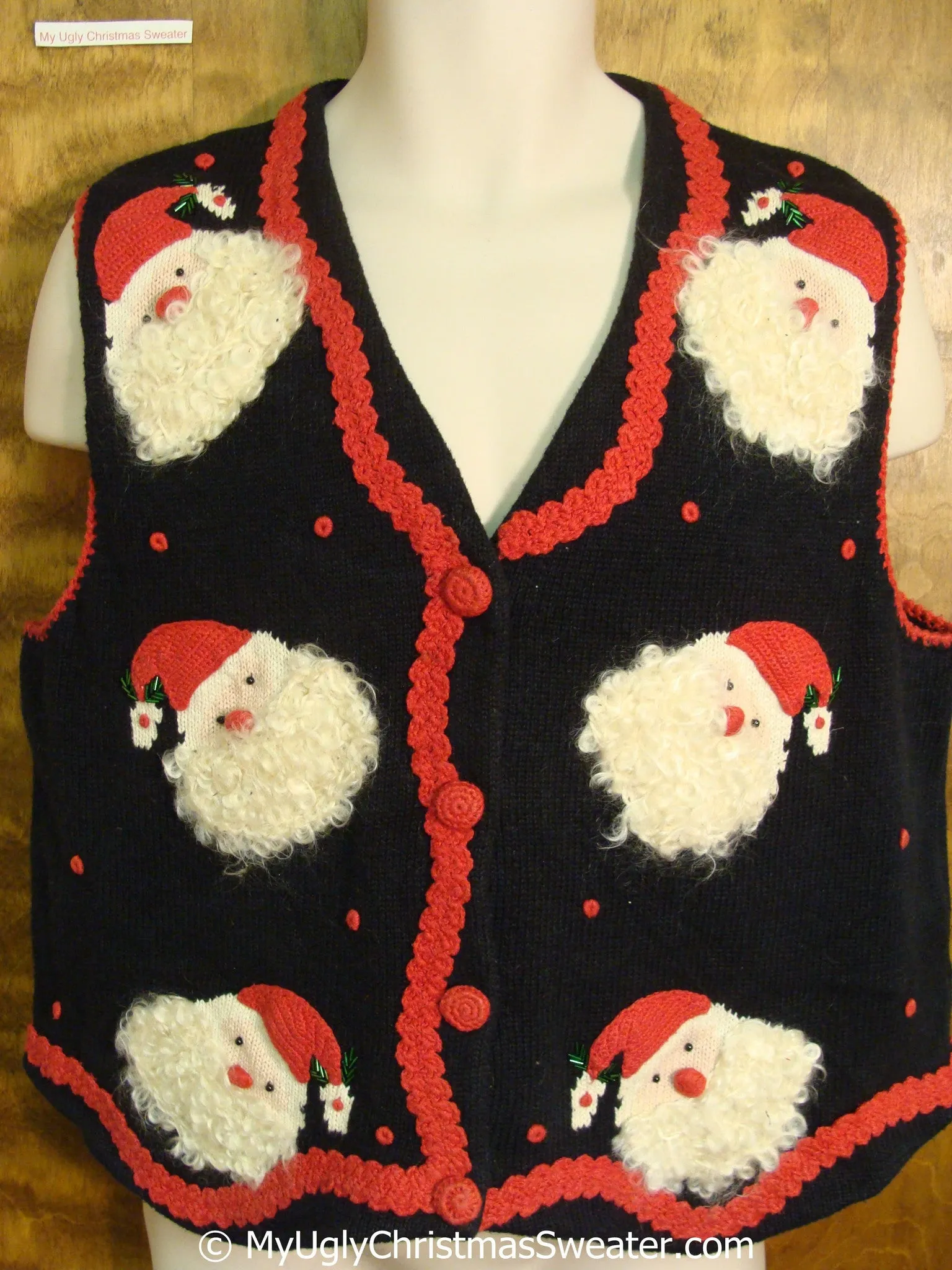 Funny Fluffy Santas 80s Christmas Sweater Vest