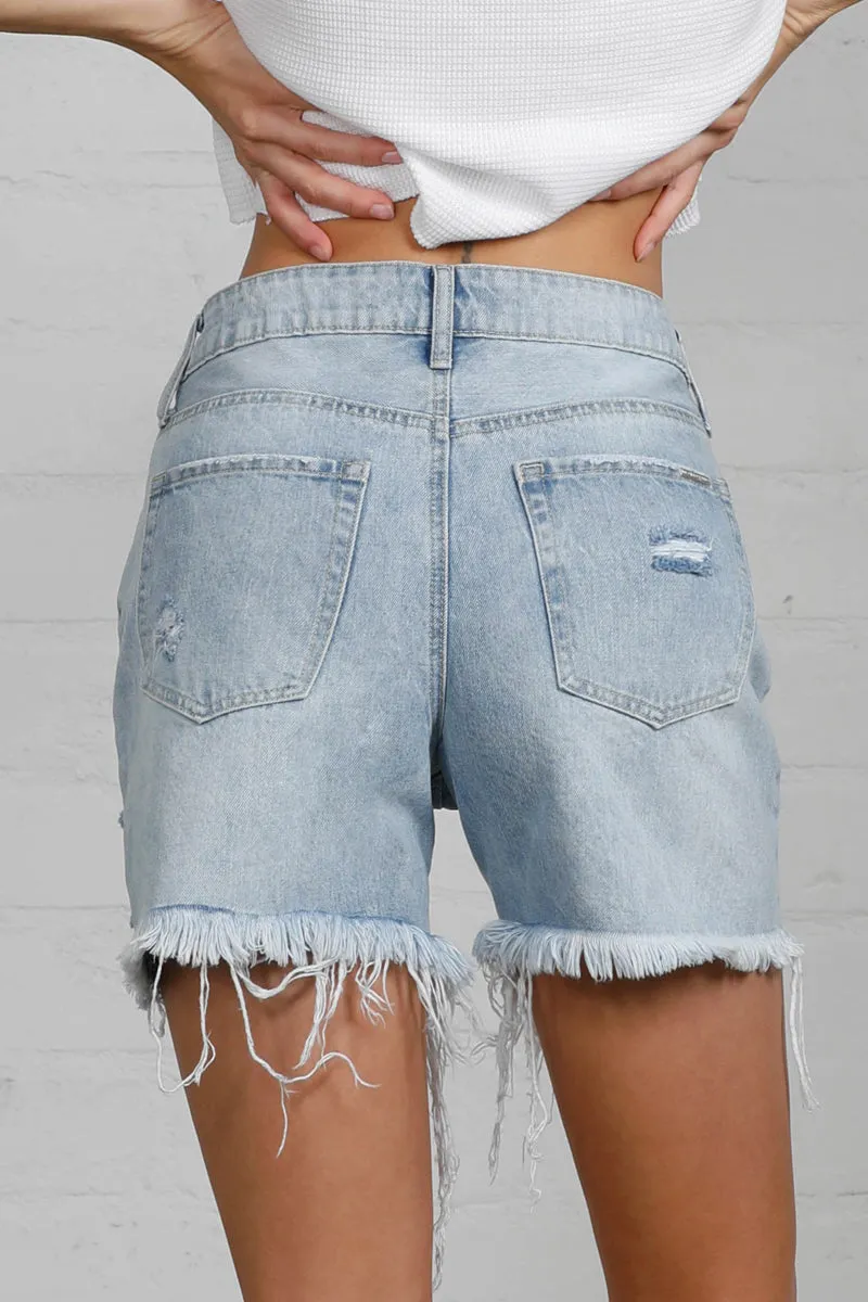 Get a way Light Wash Heavy Destroyed Shorts