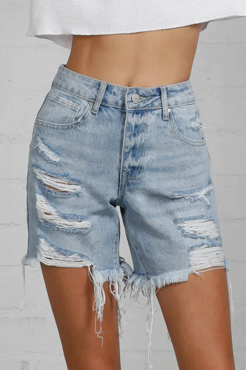 Get a way Light Wash Heavy Destroyed Shorts