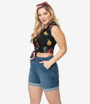 Hell Bunny Medium Blue Denim High Waist Nash Short