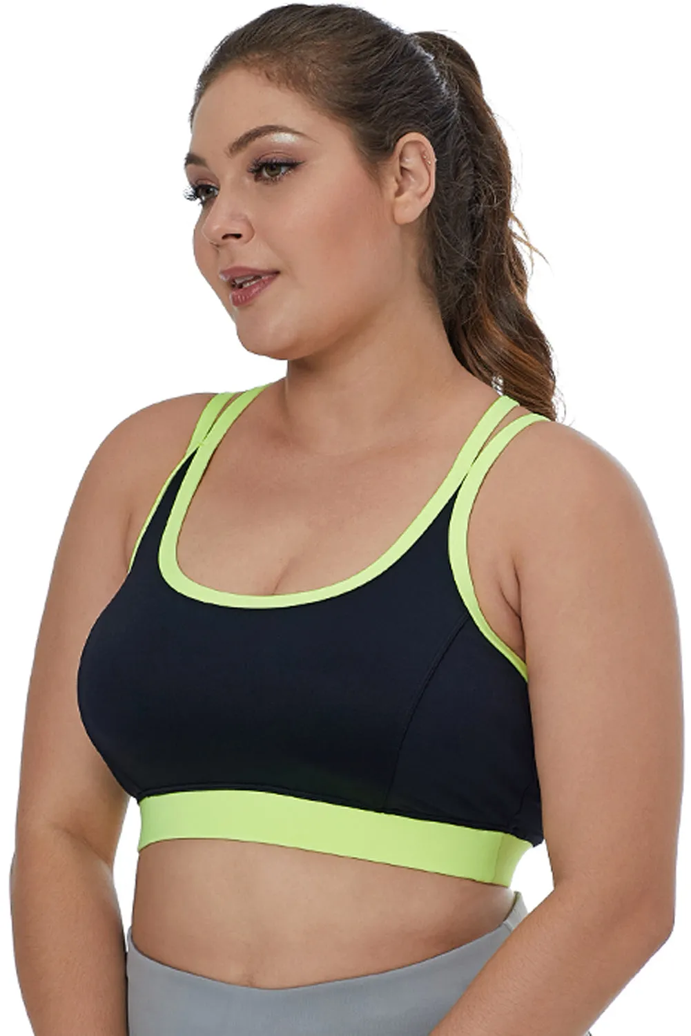 Lemon Double Straps Black Sports Bra