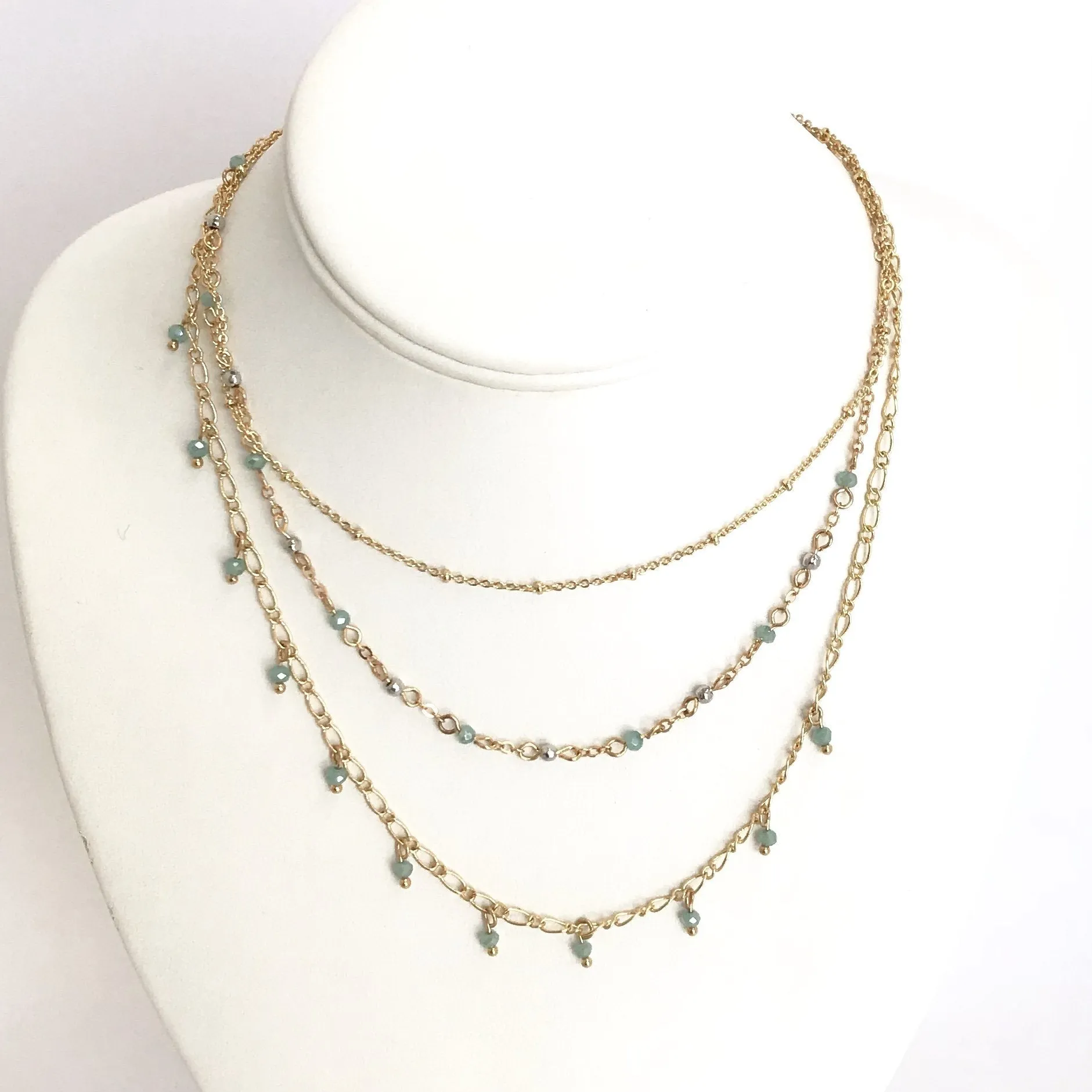 Level Up Turquoise Layered Necklace in Gold