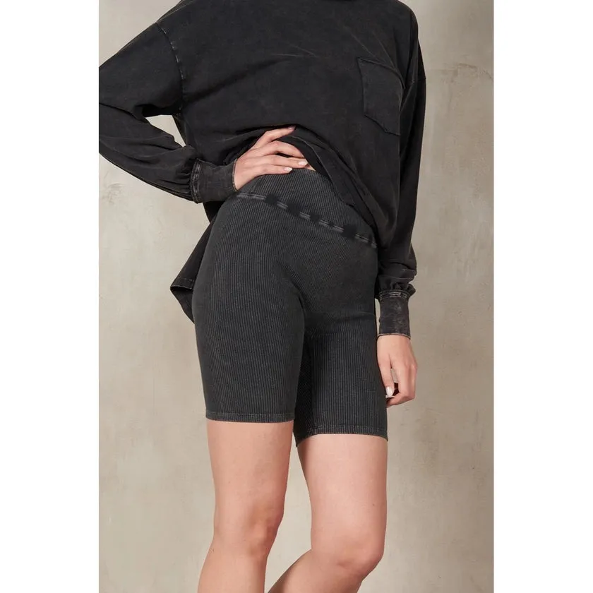 Maronie Rib Knit Biker Shorts | Charcoal