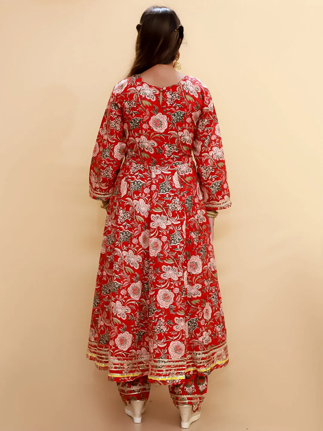 Maroon Block Print Anarkali Kurta Set