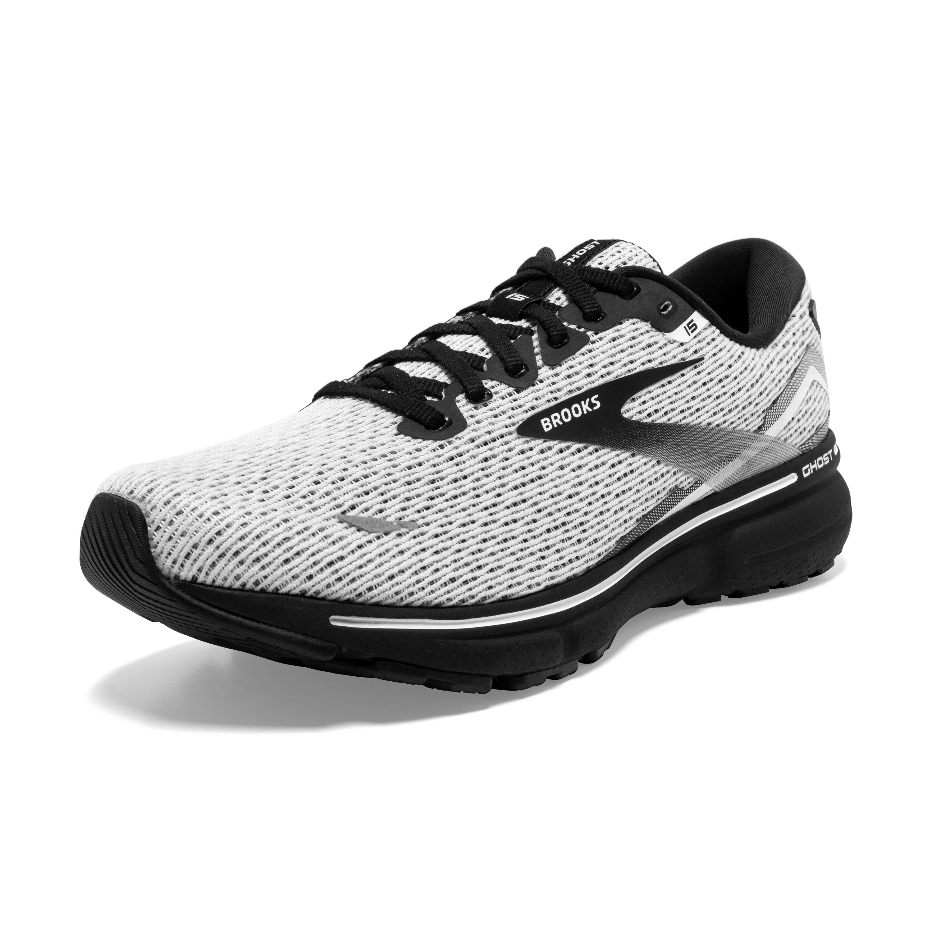 Men's Brooks Ghost 15 1103931D121 Color: White / Black