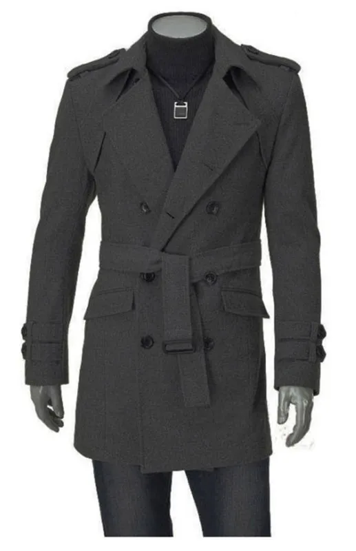 Men's Mid-length Trench Coat Slim Fit Large Thick Woolen Coat