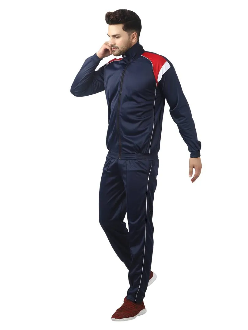 Men's Trendy Navy Blue Self Pattern Polyester Regular Fit Tracksuit