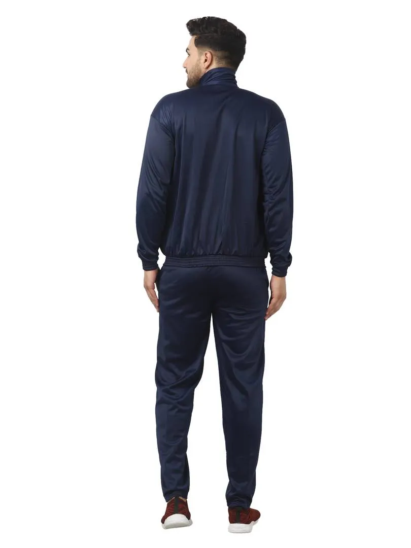 Men's Trendy Navy Blue Self Pattern Polyester Regular Fit Tracksuit