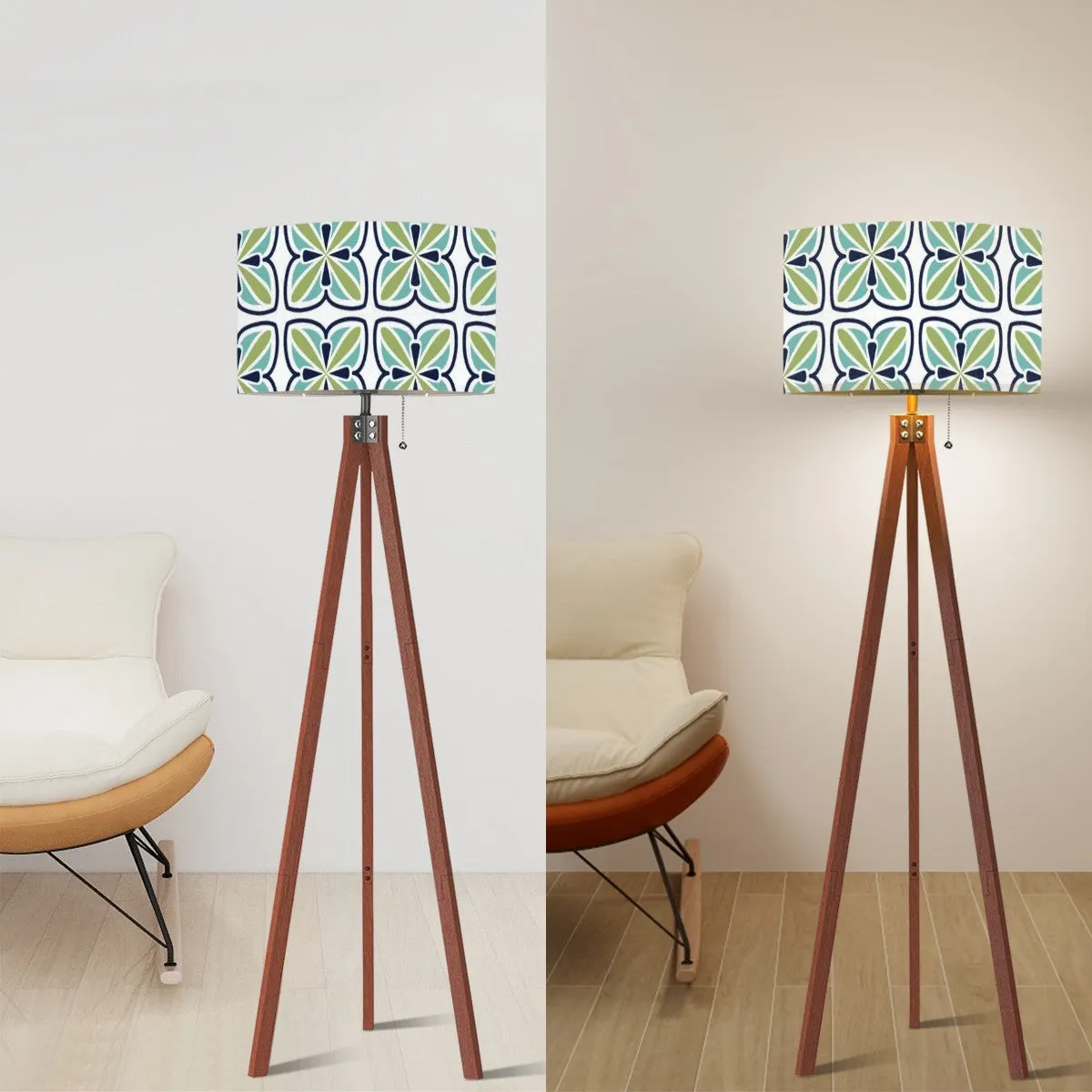 Mid Century Modern Scandinavian Blue, Green Mod Tripod Floor Lamp