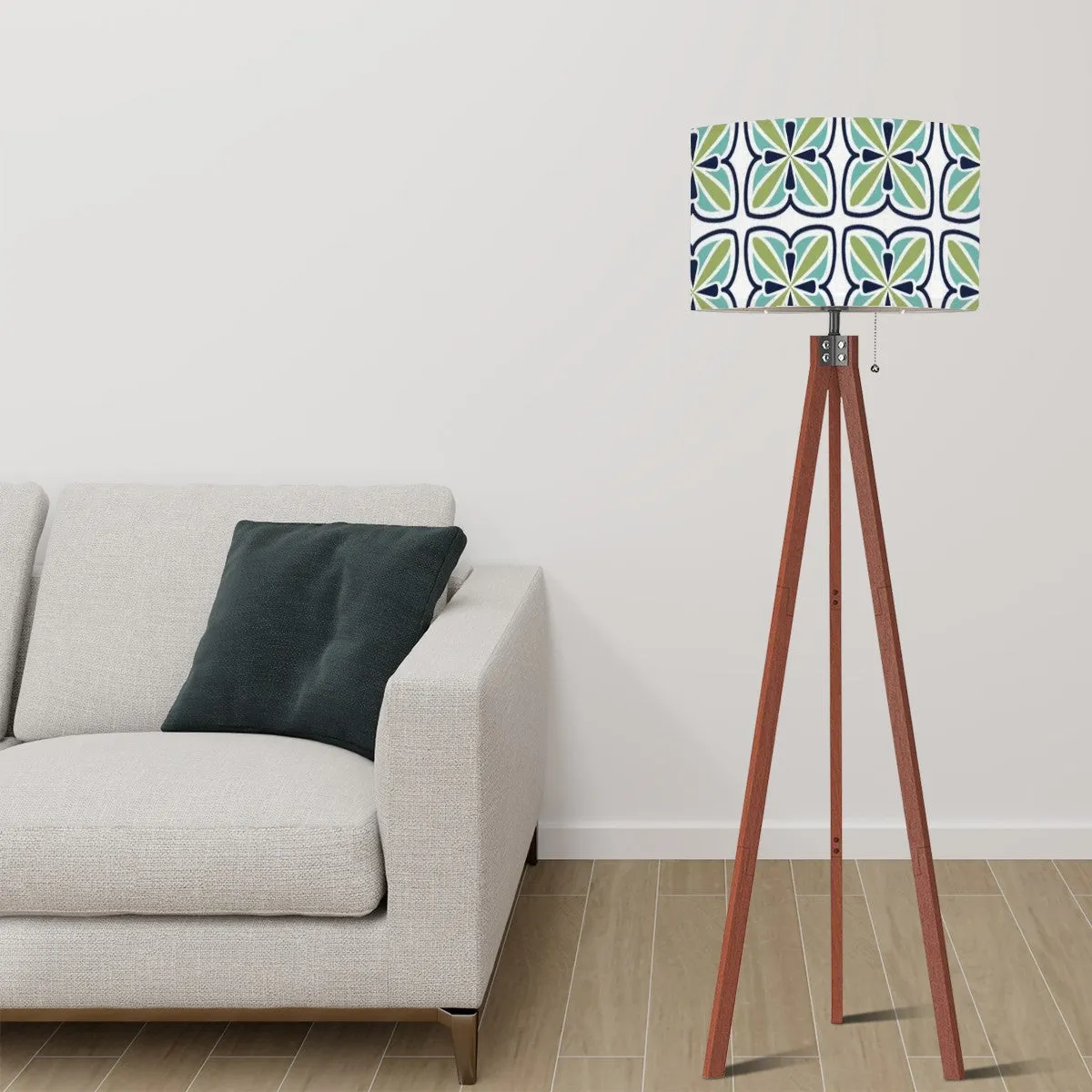 Mid Century Modern Scandinavian Blue, Green Mod Tripod Floor Lamp