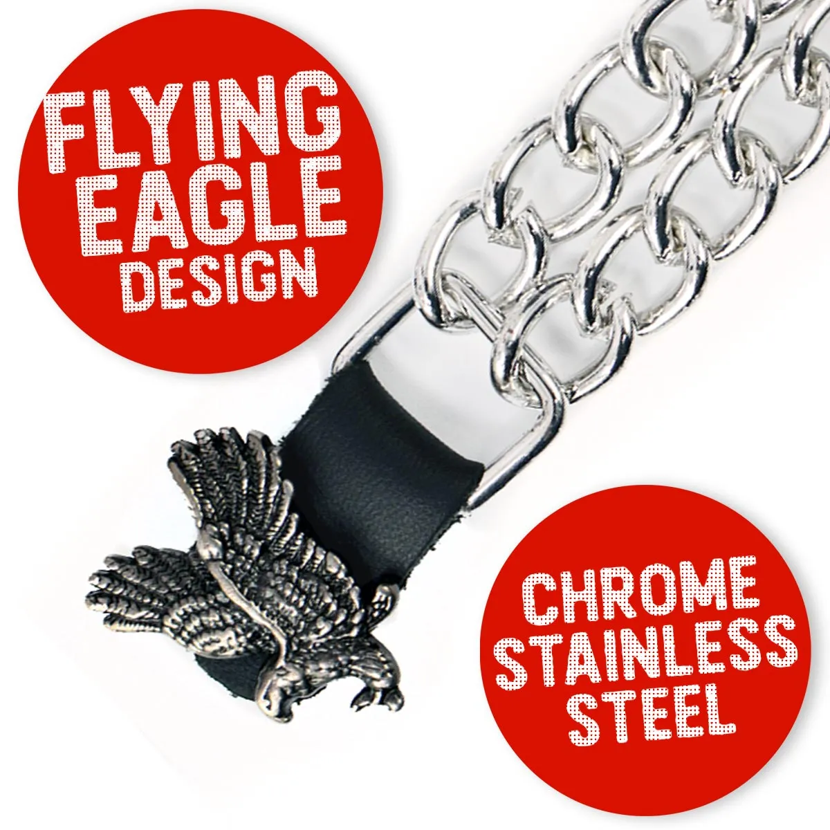 Milwaukee Leather Flying Eagle Medallion Vest Extender - Double Chrome Chains Genuine Leather 6.5" Extension MLA1003-Single