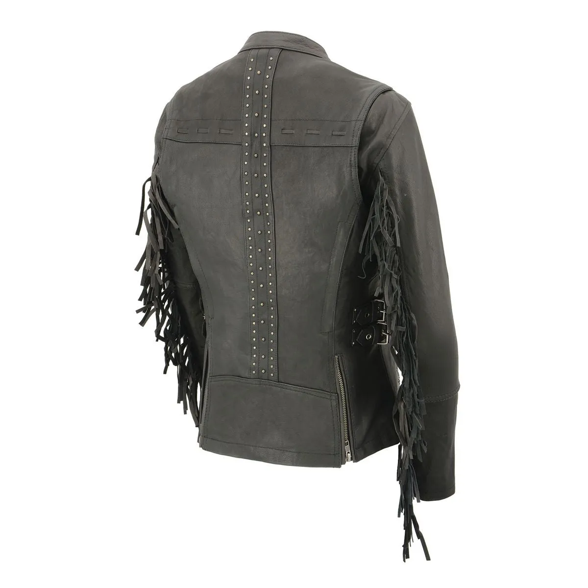 Milwaukee Leather MLL2565 Women's Black Fringed Lightweight Leather Racer Motorcycle Jacket