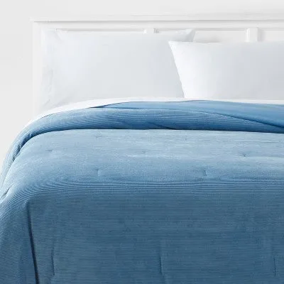 New - Twin/ Twin Extra Long Corduroy Plush Comforter Blue - Room Essentials