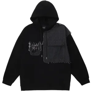 Patch Sweatshirts Hoodie Men Letter Embroidery Oversized Techwear Function Pullover Hip Hop Streetwear Hoodies Black