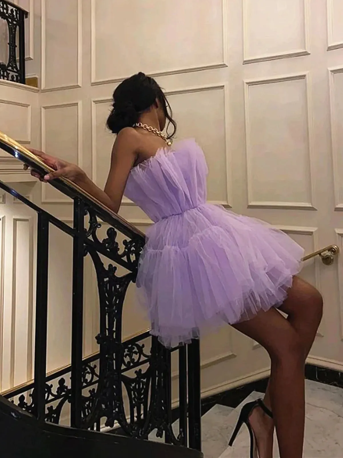 Princess Purple Tulle Short Prom Homecoming Dresses, Short Lilac Formal Graduation Evening Dresses