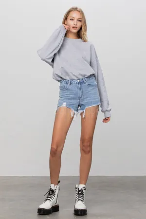 Rhinestone Denim Shorts Without Belt