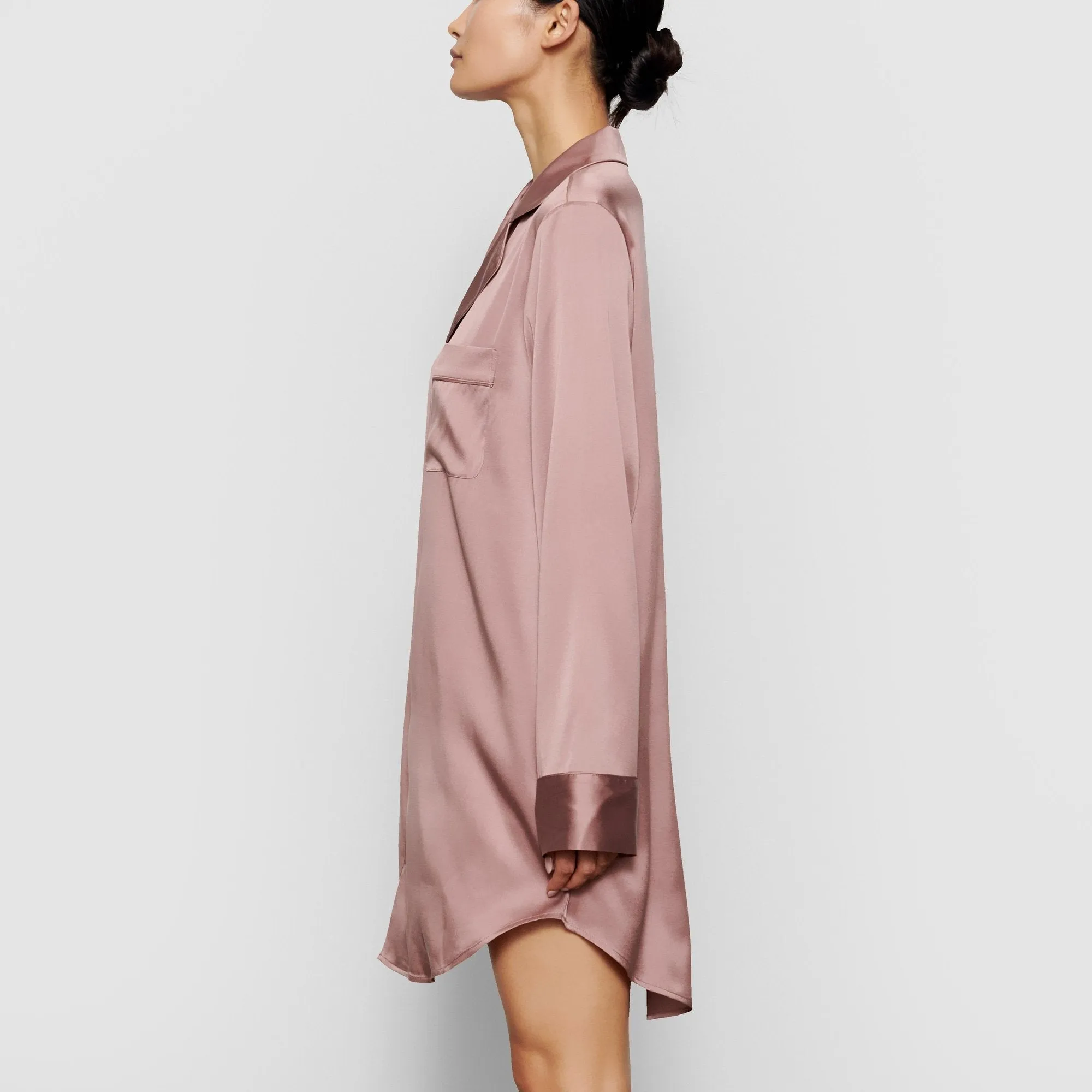 SILK BUTTON UP NIGHT DRESS | ROSE