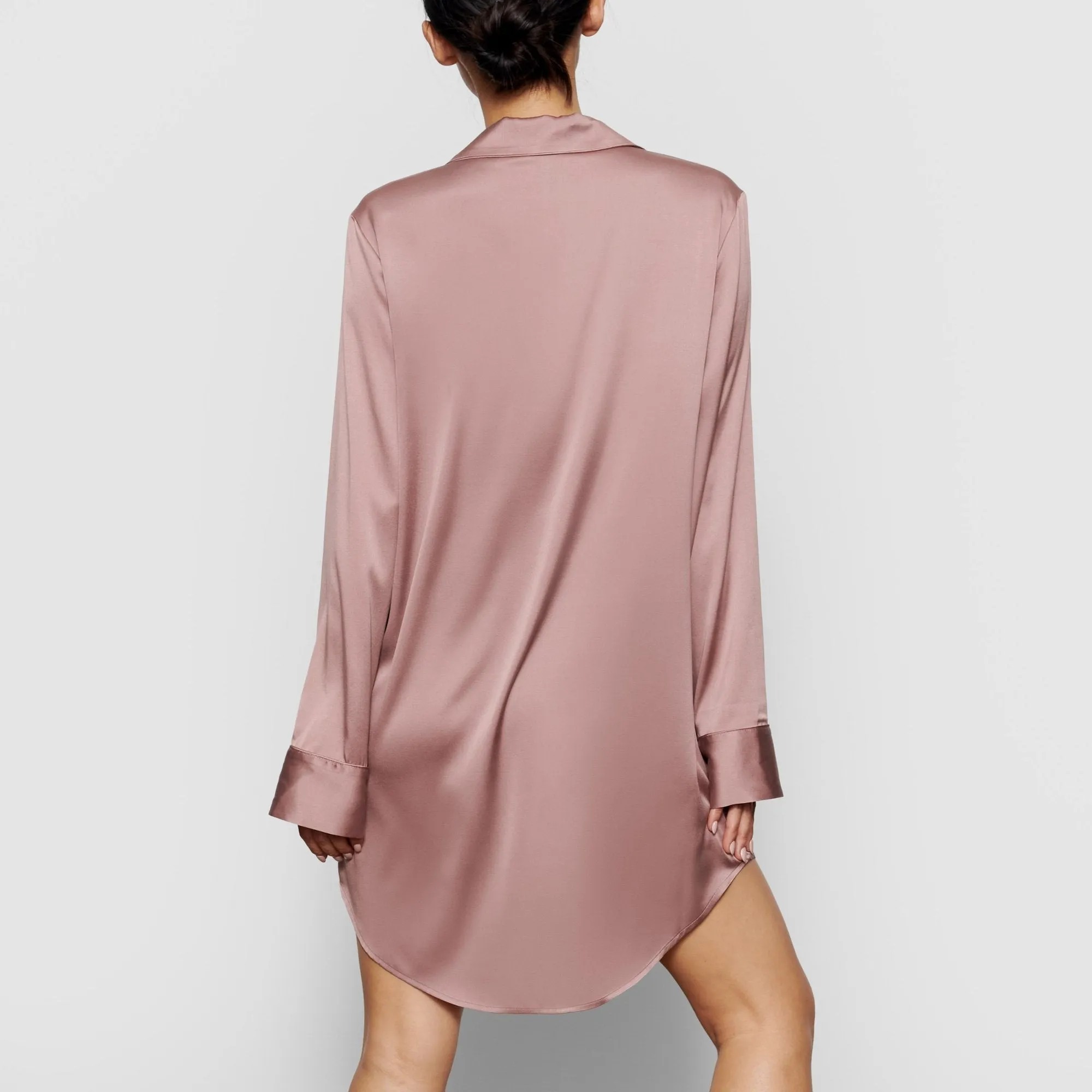 SILK BUTTON UP NIGHT DRESS | ROSE