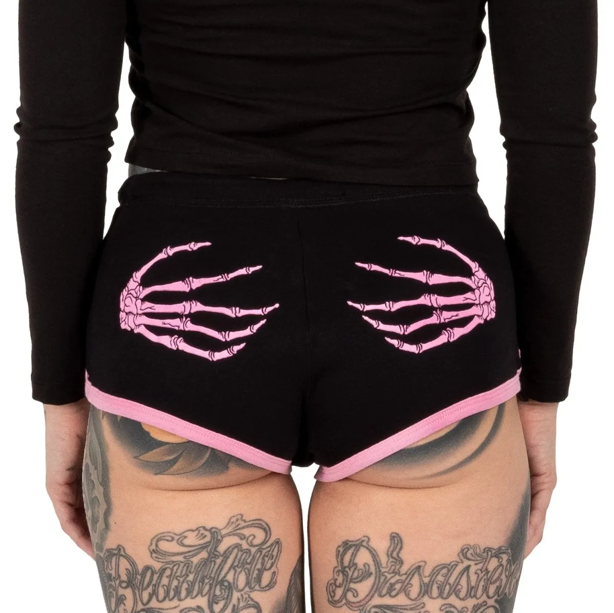 Skeleton Hands Pink Trim Short Shorts