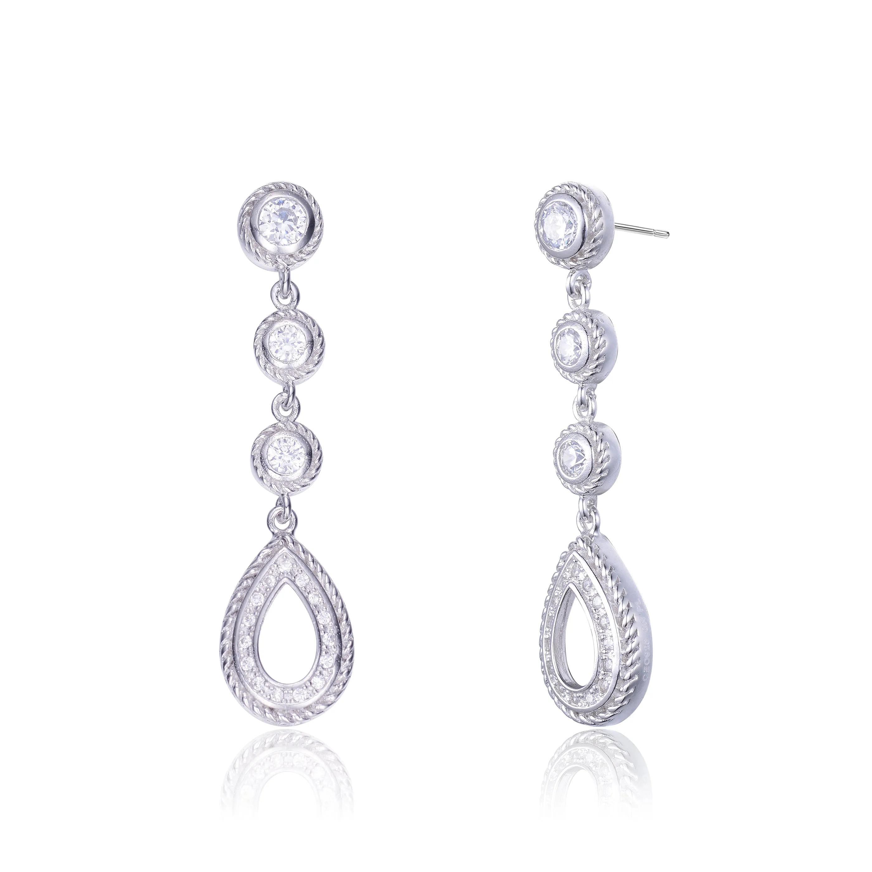 Sterling Silver Cubic Zirconia Pear Drop Earrings