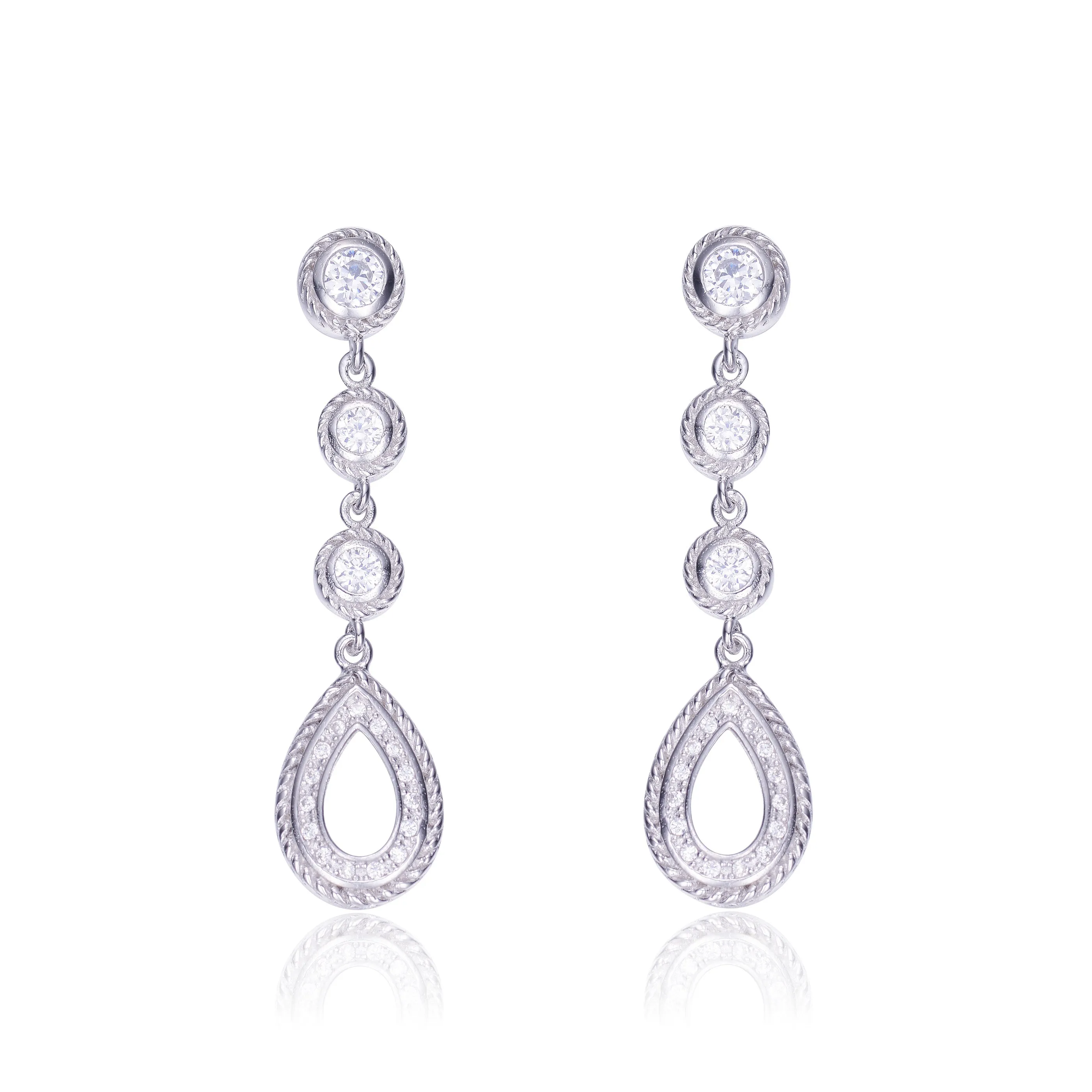 Sterling Silver Cubic Zirconia Pear Drop Earrings