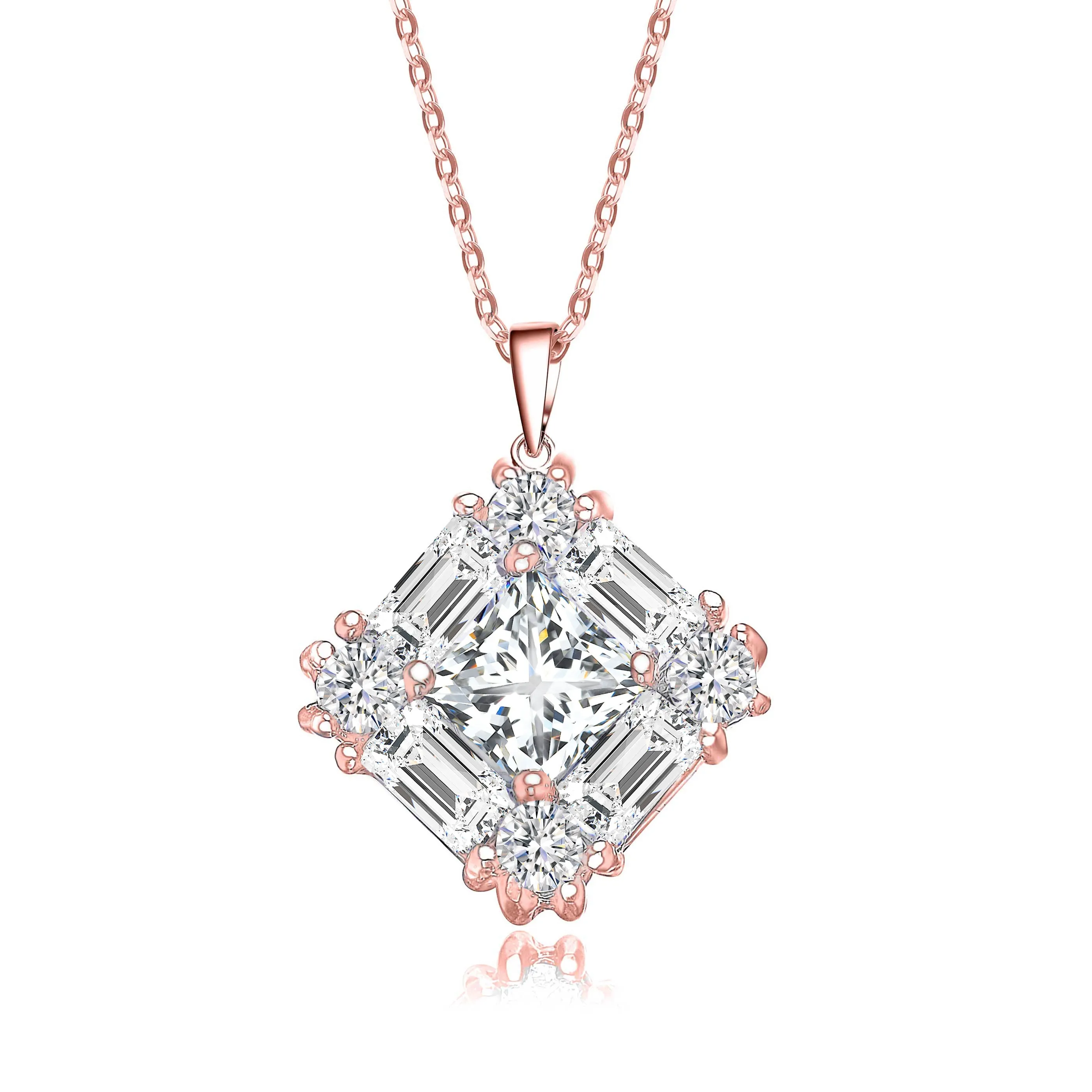 Sterling Silver Cubic Zirconia Square Necklace