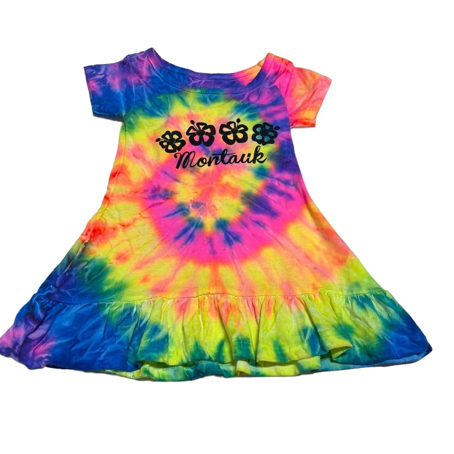 Toddler Montauk Flower Short Sleeve Sun Dress in Tie Dye